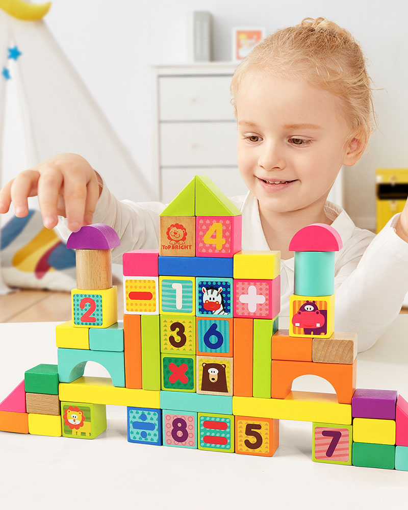 Colorful and Creative 50 wooden blocks - Topbright ®️ - From Simple to Complex, Variety of Shapes